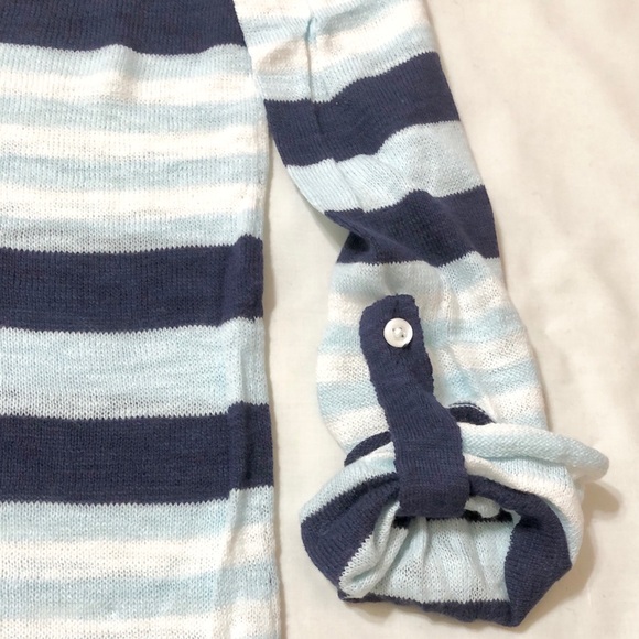 Gap Women’s Blue/White Striped Sweater with Roll-Tab Sleeves/Rolled Raw Edges- L - Picture 14 of 16